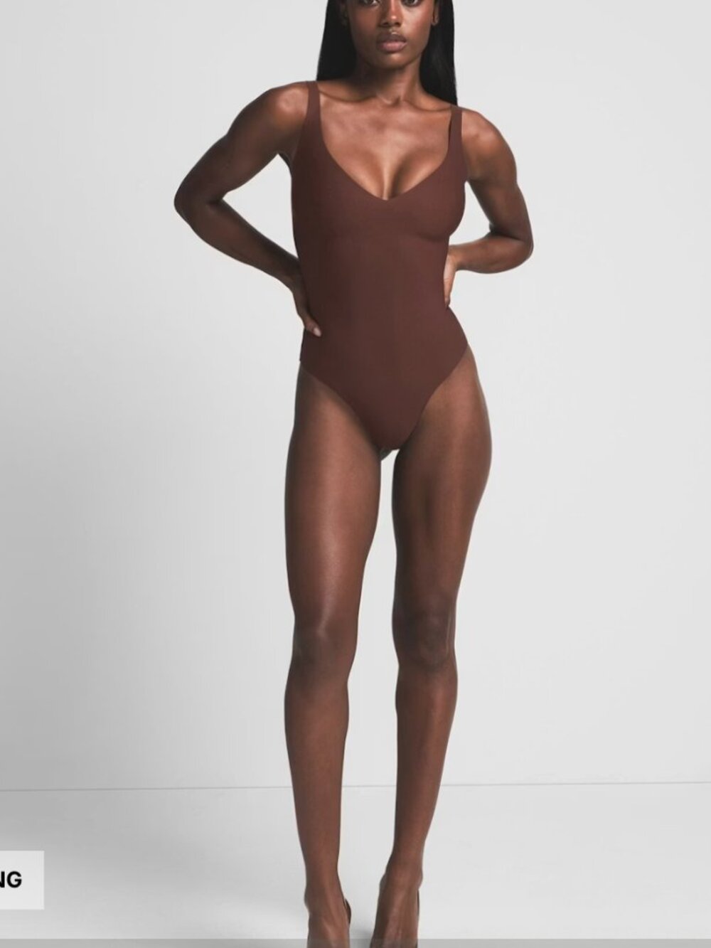 NEW SKIMS Body Unlined Plunge Bodysuit Cocoa Deep Brown Small NWT